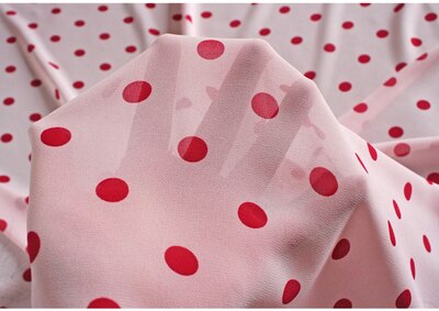 50*145cm Light Pink Polka Dot Small Dot Printed High Twist Chiffon Fabric Dress Shirt Women's Handmade DIY Fabric: 02