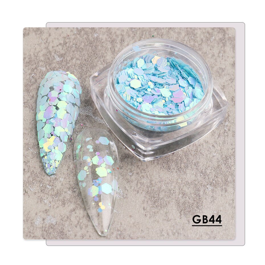 1 caja de Paillettes de uñas camaleón 3D, lentejuelas brillantes de sirena, lagarto, lentejuelas brillantes, arte de uñas hexagonales, decoraciones para manicura BE1904: GB44