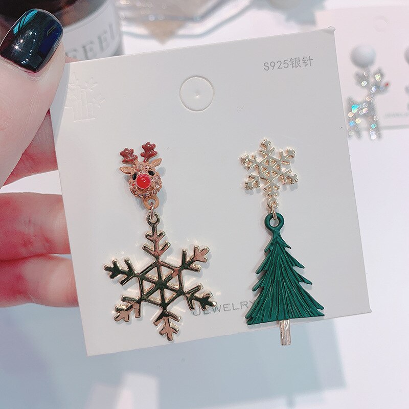 2021 novo criativo brincos de natal assimetria cristal natal elk floco de neve árvore estrela brincos pendientes jóias para meninas femininas: 2