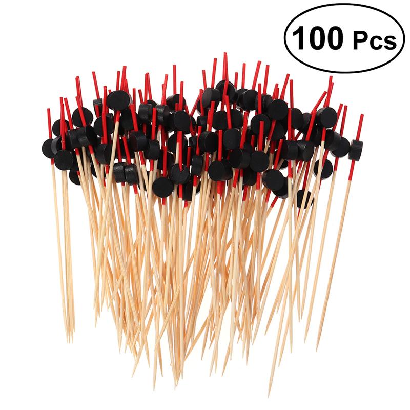 Palillos de madera desechables para comida, palillos de 12cm para cóctel, aperitivo y bebida, palitos de madera para mesa de , 100 Uds.: Black Flat Beads