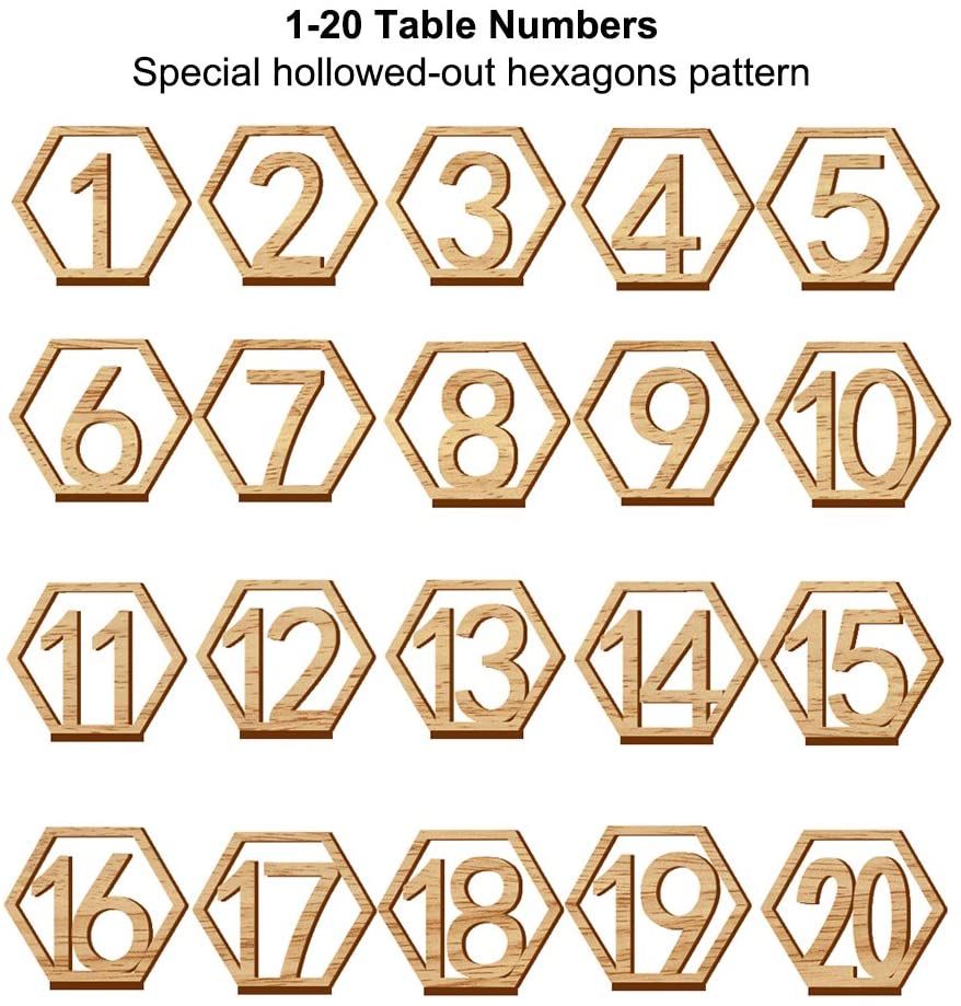 Wooden Table Number 1-20 Wedding Wood Table Numbers Hexagon Geometric Reception Stands Decor for Wedding Birthday Party Events
