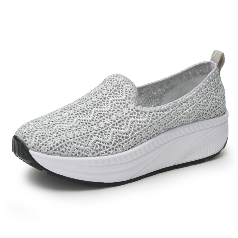 Women Slimming Shoes Women Breathable Platform Swing Shoes Mesh Breathable Height Increasing Female Toning Sneakers: Gray / 36