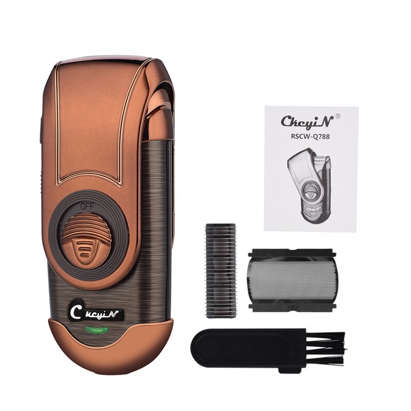 Maquinilla de afeitar eléctrica CkeyiN, Ideal para viajes, Retro, máquina de afeitar, recortador de barba recargable, Mini Afeitadora eléctrica para hombres: Dorado