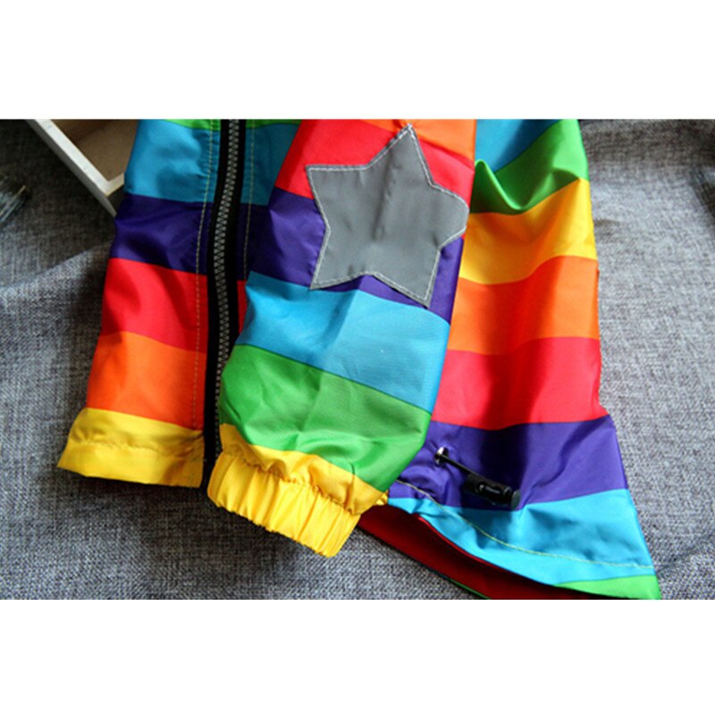 Baby Boys Girls Rainbow Coat Hooded Sun Water Proof Children's Jacket Rainbow Stripe Jacket Long Sleeves For Kids Clothes