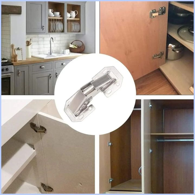 Charnières d'armoire en acier à 90 degrés, 10/2 pièces, sans trou de perçage, tampon hydraulique, charnière d'armoire de cuisine, quincaillerie de meubles