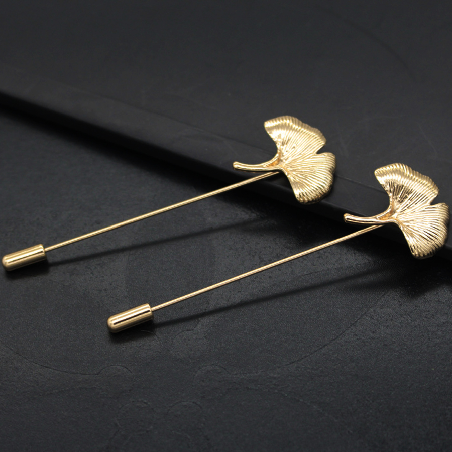 Broches simples de hojas de Ginkgo para mujer, accesorios, decoración de traje, broche de planta, insignia para hombre, alfileres largos de solapa, de amistad de