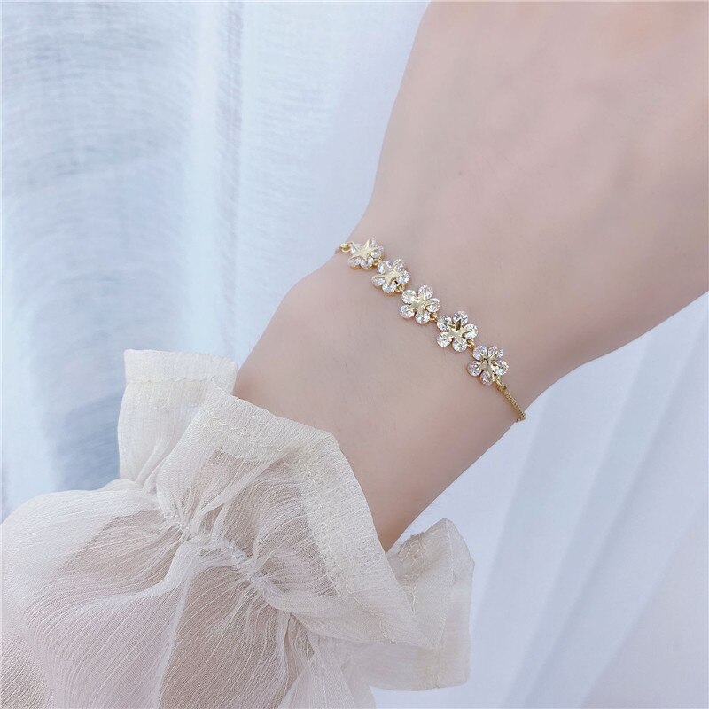 Mode Aaa Zirconia Bloemblaadje Armband Vrouw Exquisite Luxe Manchet Armband Sieraden Verjaardag Cadeau Voor Meisjes