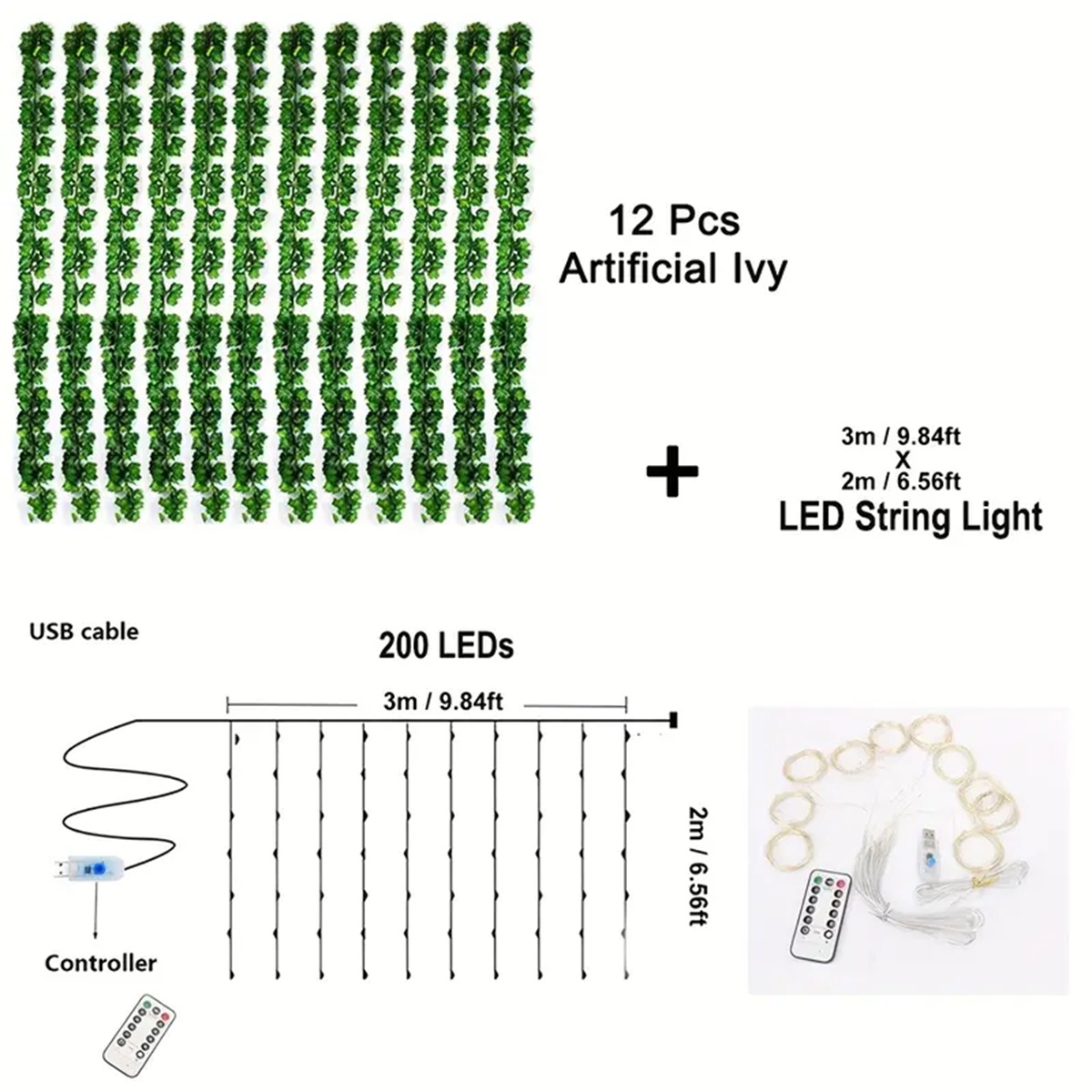 12 pacotes de videira pendurado guirlanda luz da corda artificial lvy led stringlight para o quarto festa casamento jardim parede sala decoração casa: Default Title