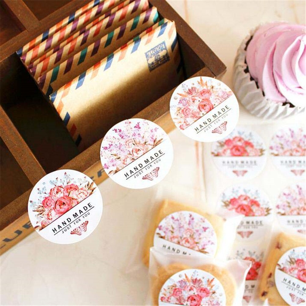 100 A 500 Pegatinas Hechas A Mano Con Amor, Flores Redondas | Cuotas sin interés 100 A 500 Pegatinas Hechas A Mano Con Amor, Flores Redondas | Cuotas sin interés