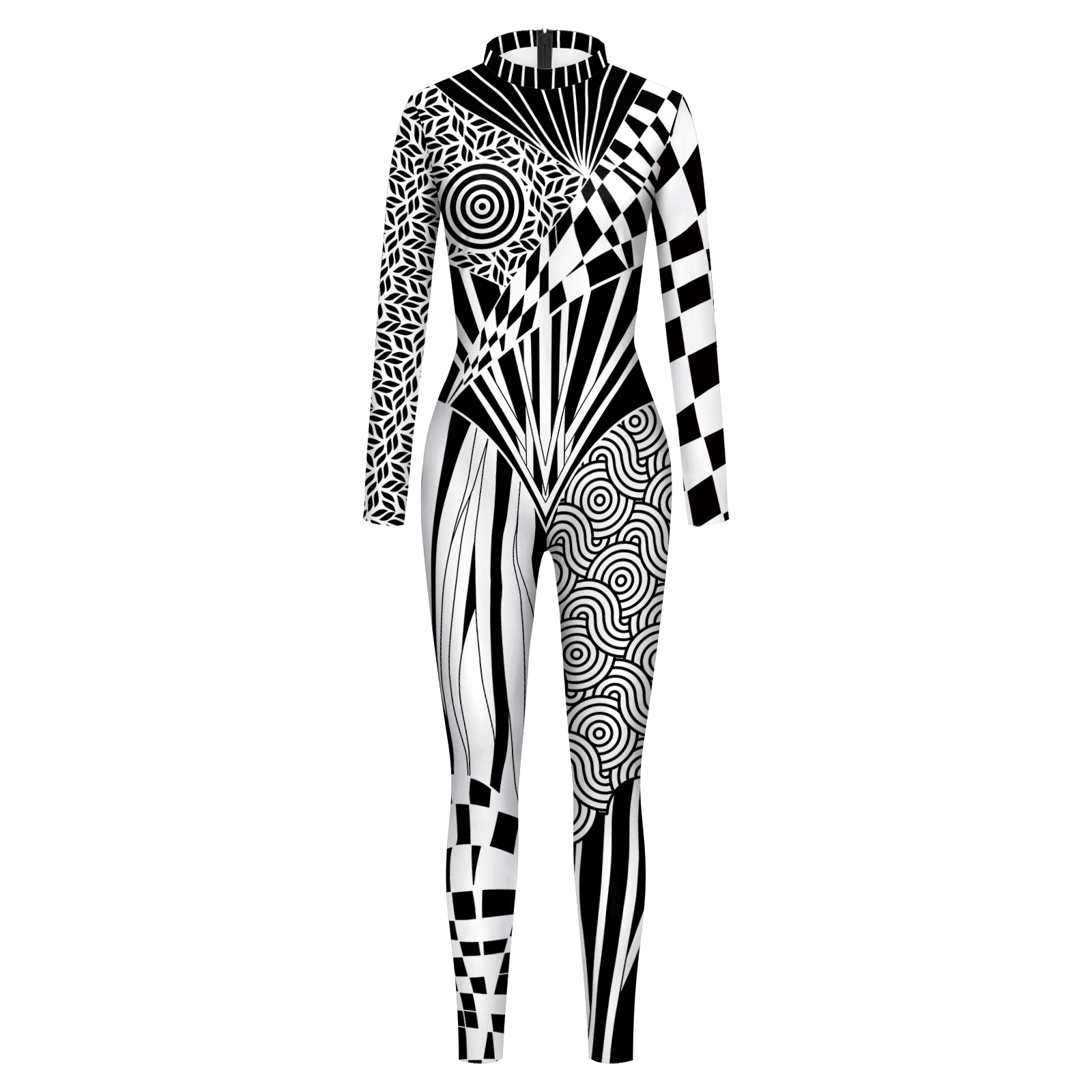 [du er min hemmelighed] halloween sort/hvid sommerfuglelinje cyber sort/hvid mønster bodysuit dame zentai-dragt: Xl / Lyserød