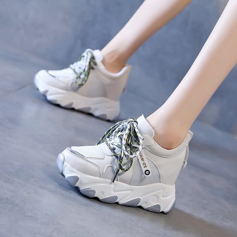 Kvinder platform chunky sneakers designere snøre fritidssko kvinde sommer gammel far sko damer 9cm super høje hæle