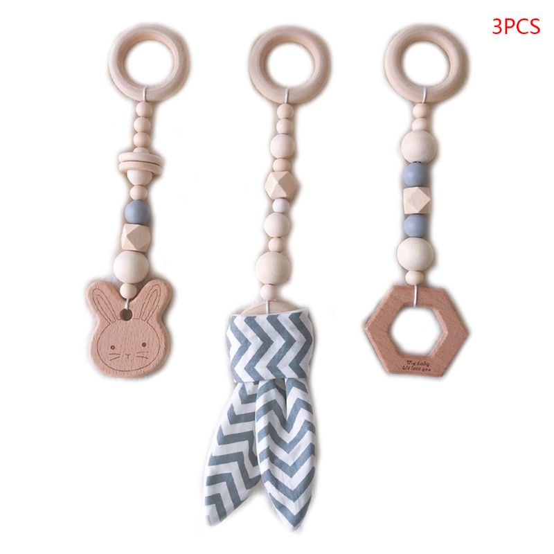 3 Teile/satz nordisch Karikatur Baby Holz Kaninchen Ohr Spielzeug Anhänger Fitnessstudio Fitness Gestell Ornament Kleinkind Kleinkind Zimmer Dekorationen: Grau