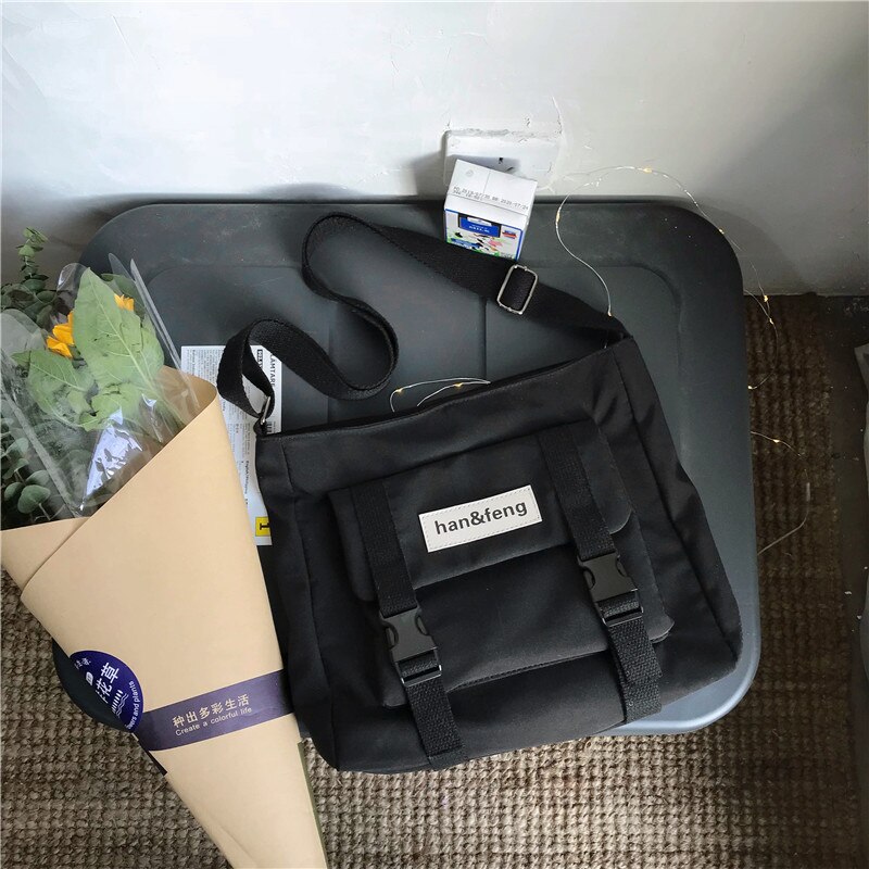 Japonês grande-capacidade bolsa de lona novo 2021 legal função à prova dwaterproof água estudante mensageiro saco de escola bolsas crossbody saco: Black