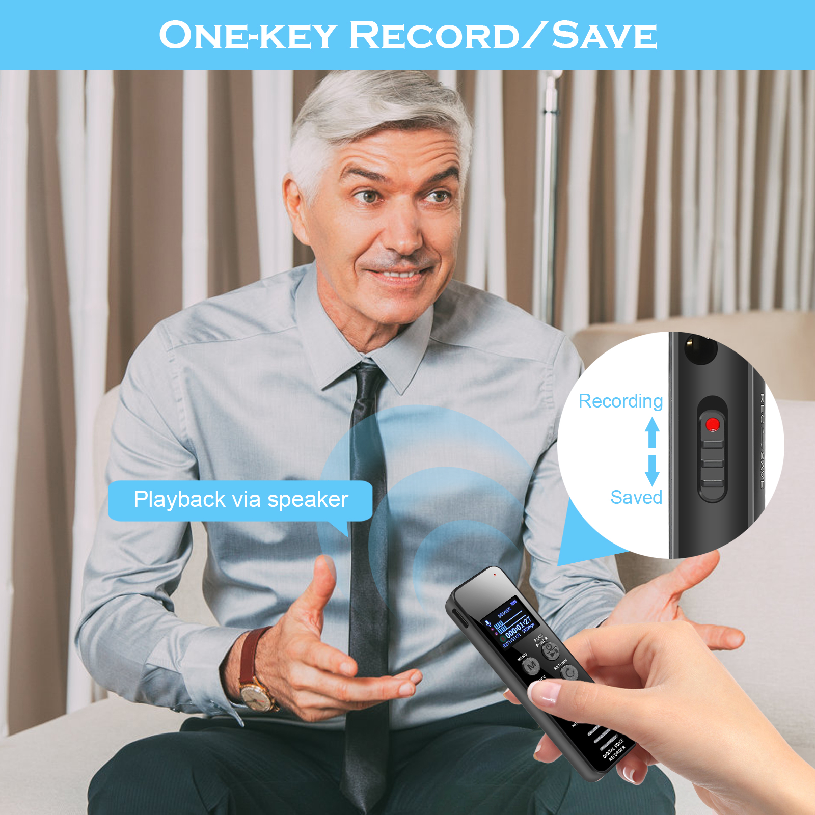Vandlion V63 64G digitale recorder dictafoon met 1050mAH grote capaciteit batterijopnameapparaat met variabele snelheid afspelen
