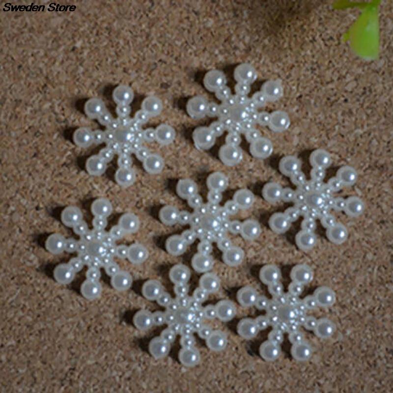 100Pcs 12Mm Witte Parel Hars Sneeuwvlok Flatbacks Versieringen Diy Telefoon Kerstversieringen Scrapbooking Ambachten