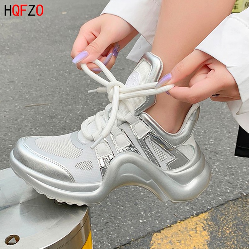 HQFZO-baskets à plateforme vulcanisées pour femmes, chaussures de créateur, aérées,