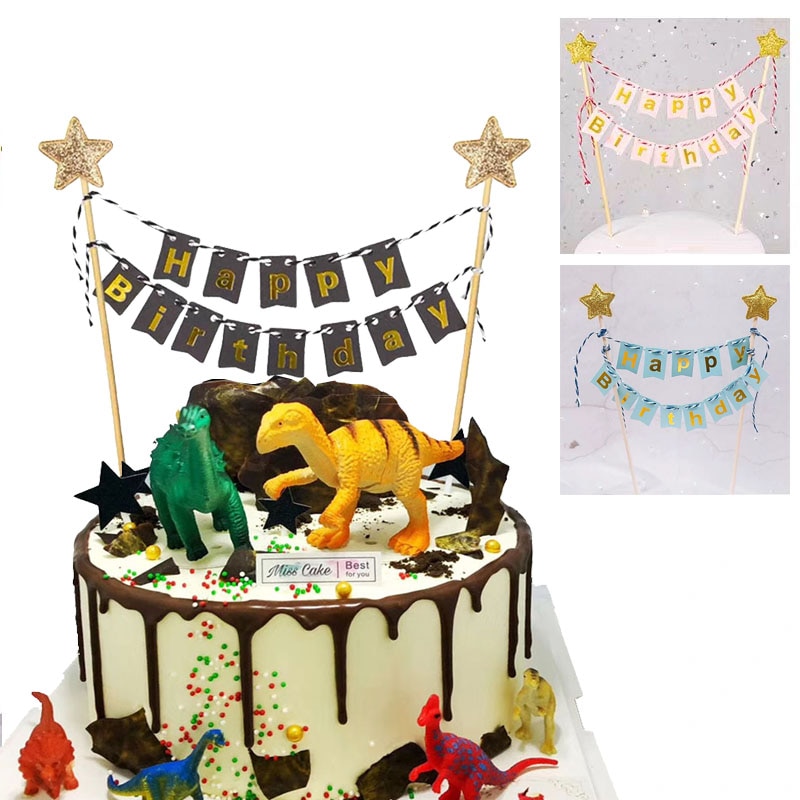 Topper para tarta de feliz cumpleaños Banner guirnalda de banderines banderas de decoración de pastel de para niños chicos niños niñas suministros