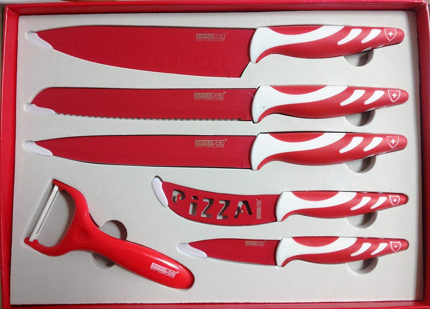 Juego set de cuchillos de cocina, conjunto de cuchillos profesionales, 5 cuchillos de acero inoxidable y 1 cuchillo pelador de verduras