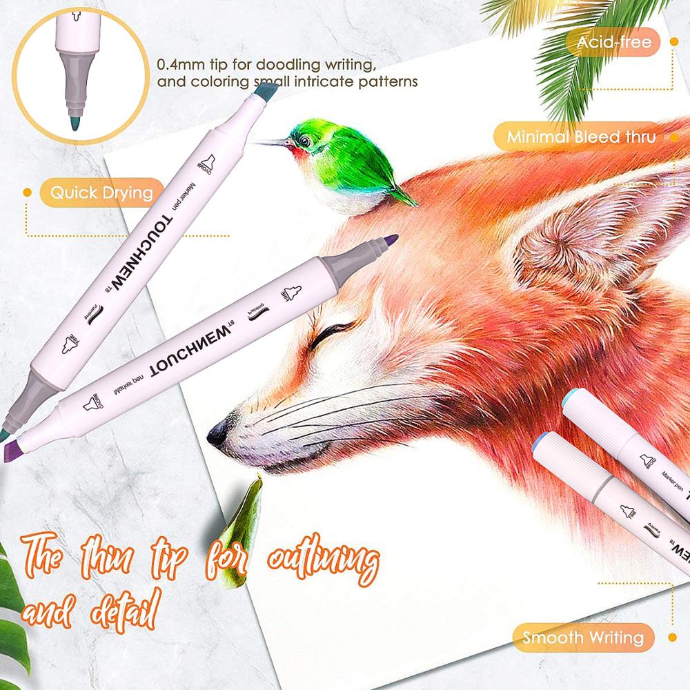 TOUCHNEW 40 Colors Alcohol Art Markers Double Tipped Sketching Marker Set for Kids Adults Coloring