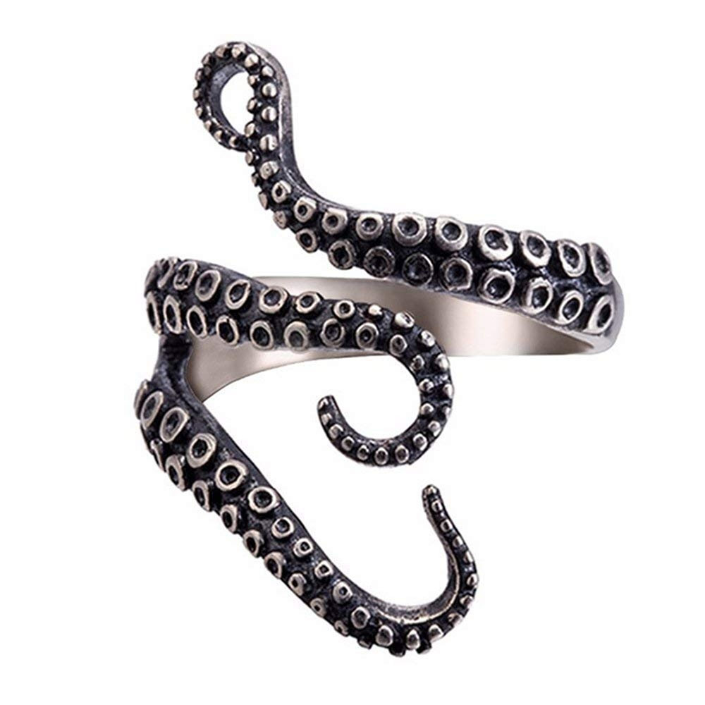 Anillo Retro de pulpo abierto de acero de titanio para hombre, joyería ajustable para estudiantes, personalidad dominante, motorista, dedo, , Club nocturno: Default Title