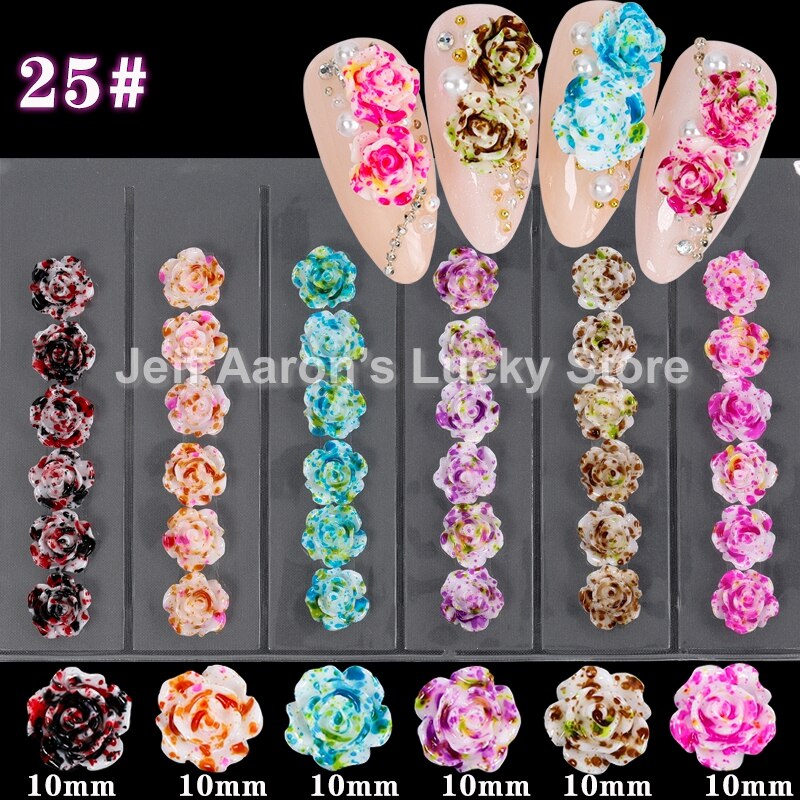 Blandet stil negler harpiks rose blomster cabochons cameo baseinnstilling 6mm 3d turkise rose blomster neglekunst dekorasjon tilbehør: Gzh 25