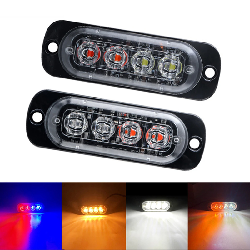 4 led-blitzvarsellys for bil, grill, blinkende, nødlampe for havari, bil, lastebil, tilhenger, varsellampe for led-sidelys, 12v , 24v hvite