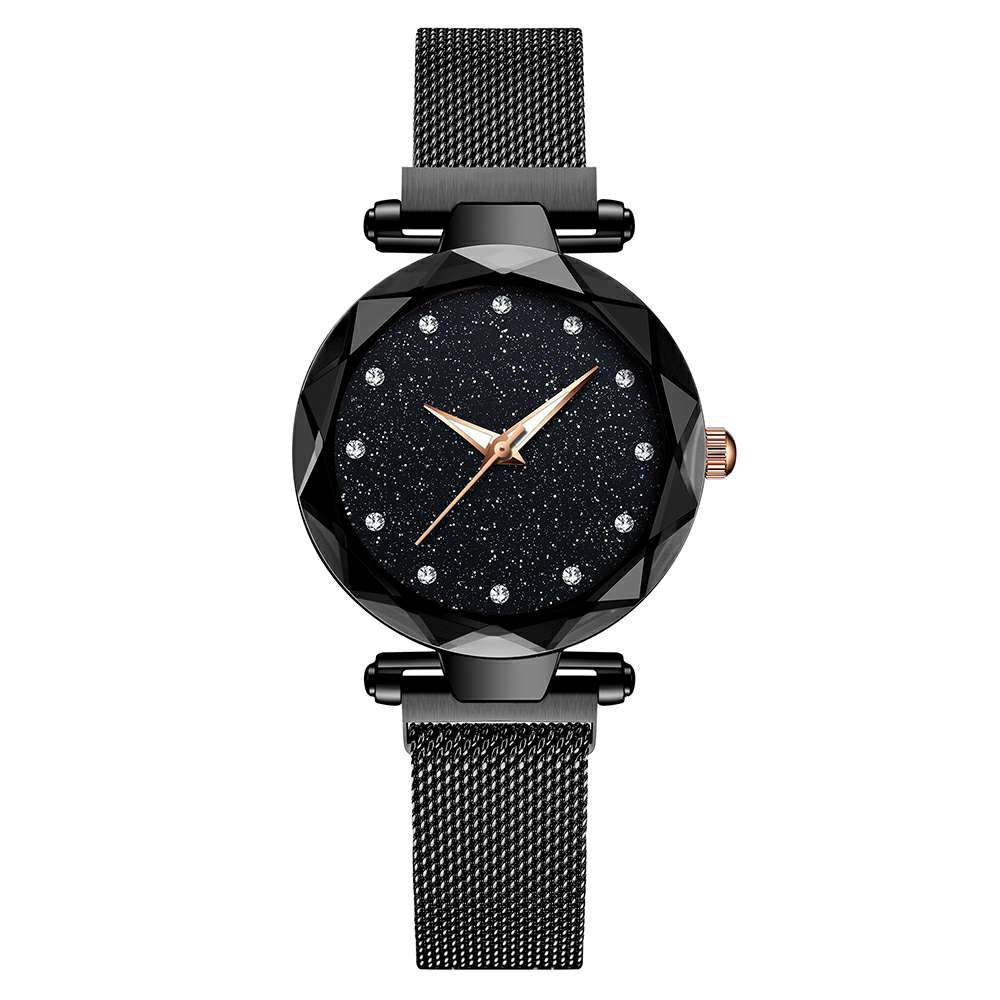 Luxe Vrouwen Horloges Dames Magnetische Sterrenhemel Klok Diamanten Vrouwelijke Quartz Horloges relogio feminino zegarek damski: Black