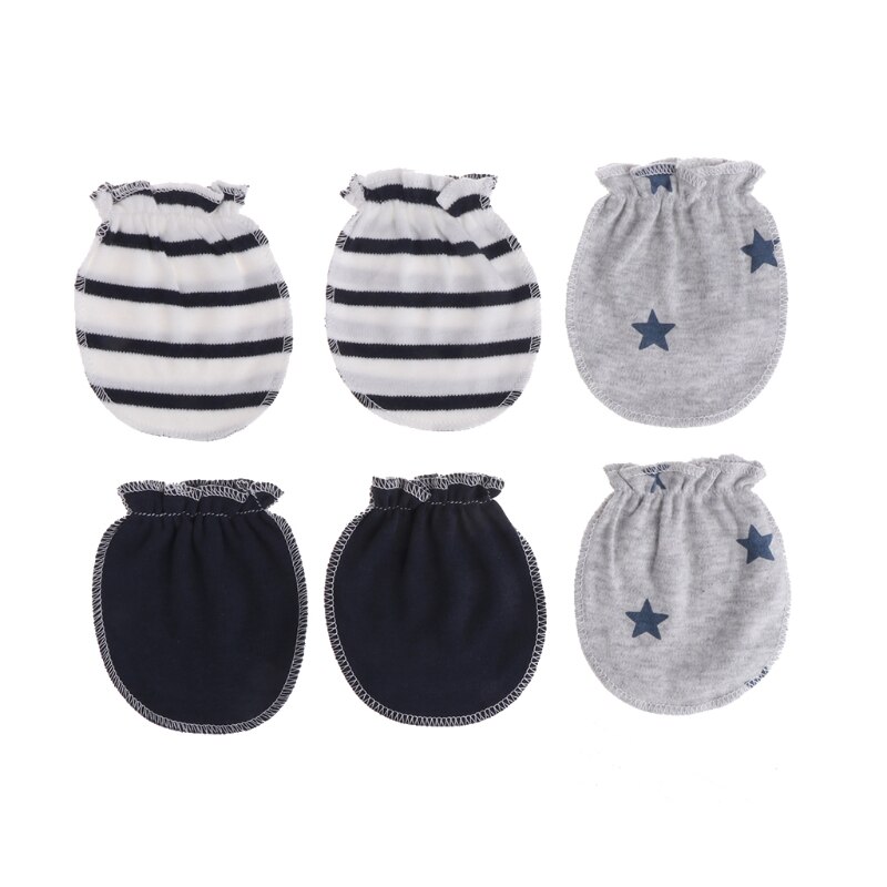 Soin bébé 3 paires bébé Anti rayures gants -né Protection visage coton Scratch mitaines belle: Dark Blue