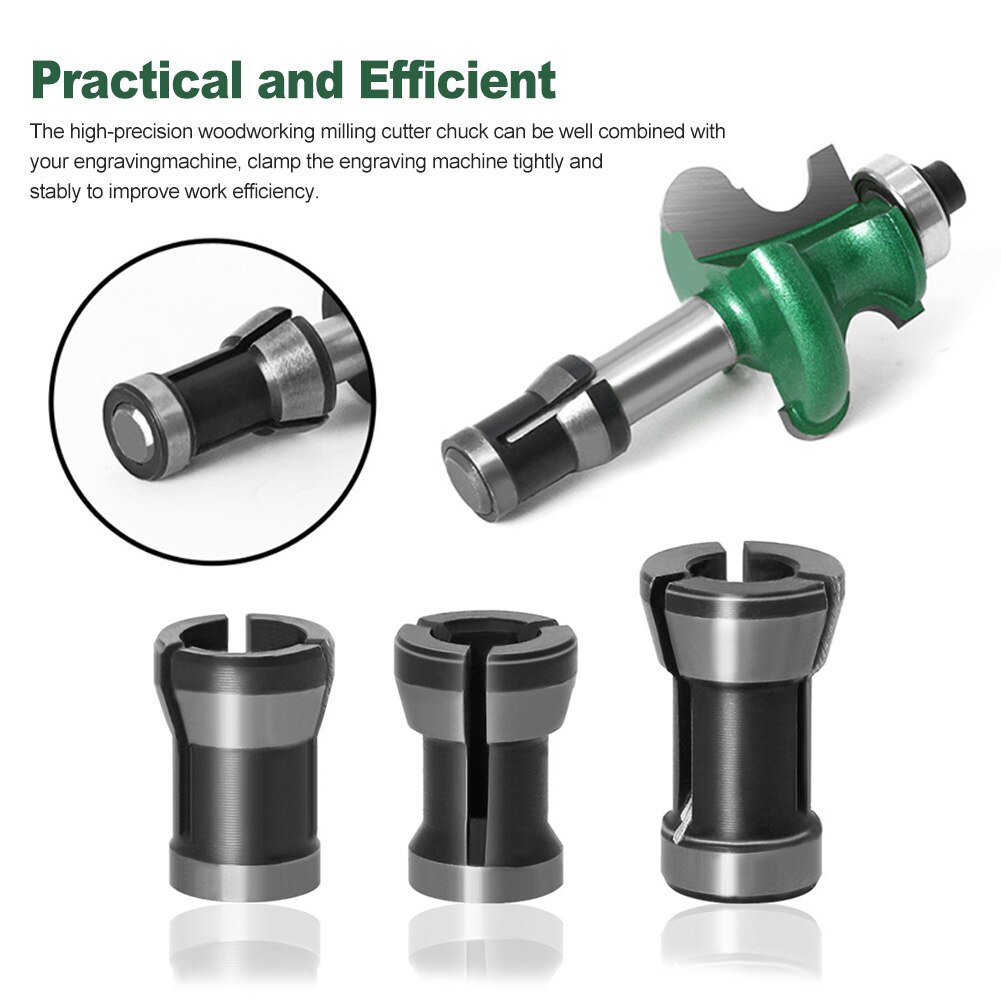 Fräsfutter - 6er-Set, Bündigfutter-Spannzange (6 mm, 6,35 mm, 8 mm), Oberfräsen-Spannzange