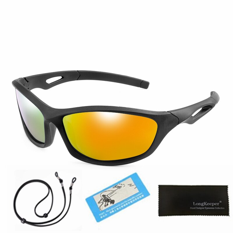 Sport Zonnebril Kids Gepolariseerde Kind Zonnebril Meisje Jongen Outdoor Spiegel Lenzenvloeistof Flexibele Bril UV400 Ciclismo Met Touw: Black Orange