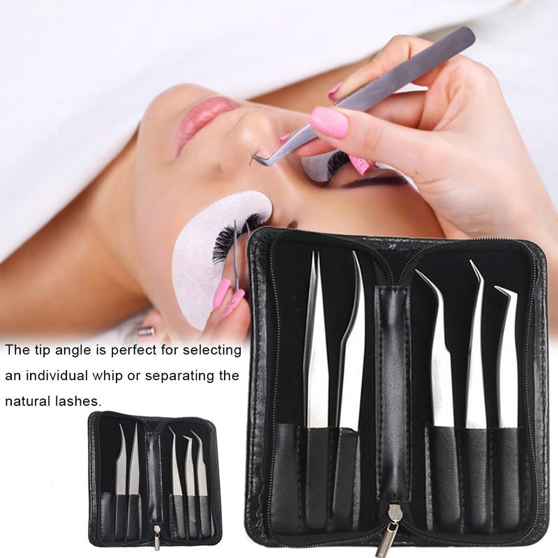 5Pcs Precision Tweezers Set Anti-Static Stainless Steel tweezers Kit for Craft Jewelry Eyebrow Eyelash Extension