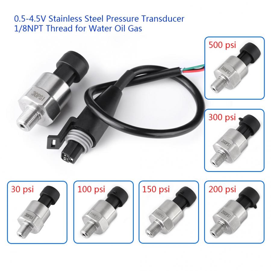 30-500PSI Pressure Gauge Transducer 1/8NPT Thread Stainless Steel Pressure Transducer Sender Sensor for Oil Fuel Air Water