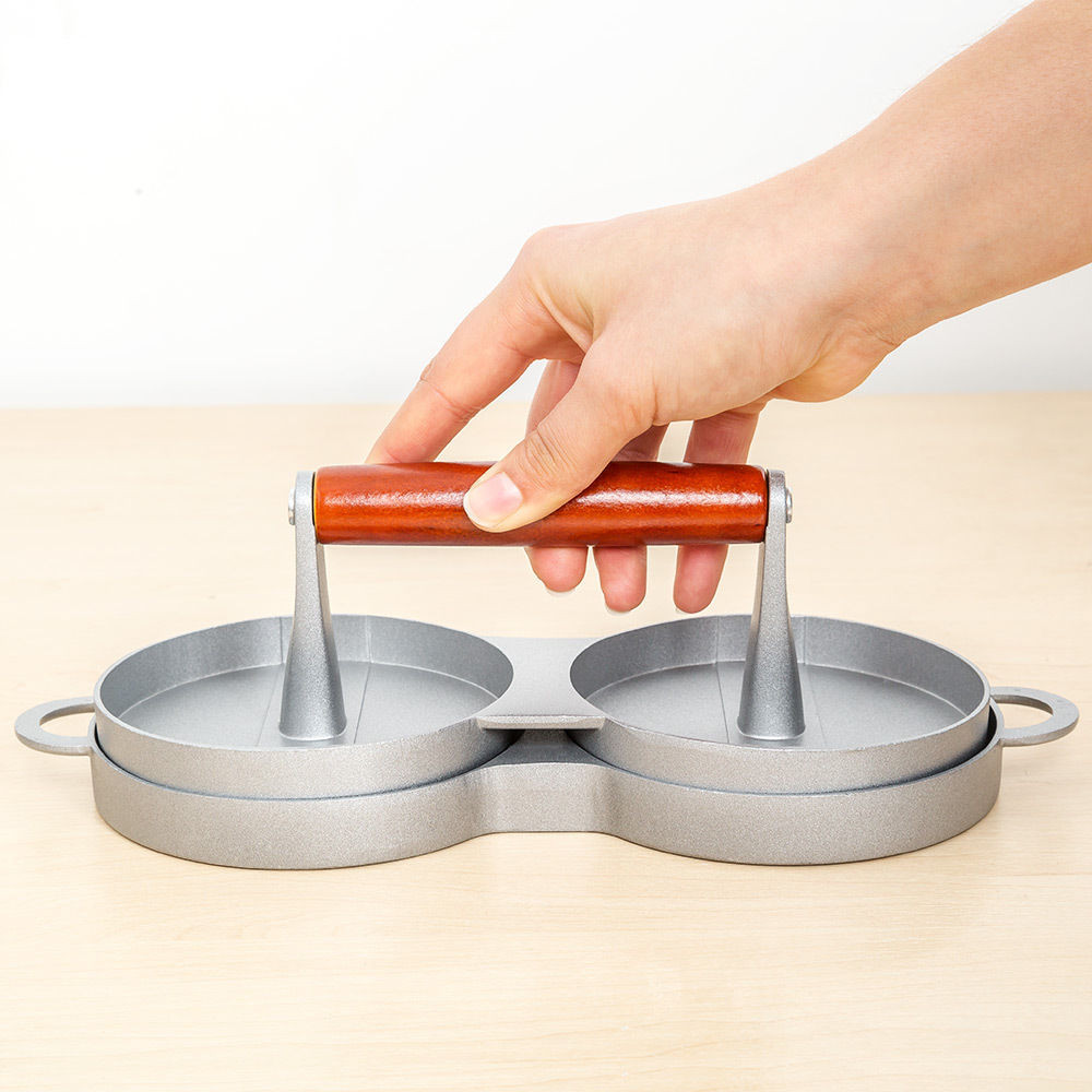 Gör-det-själv-kakor festmakare aluminium nonstick dubbel hamburgerpress hamburgare krabba hem kök bbq matlagningsverktyg