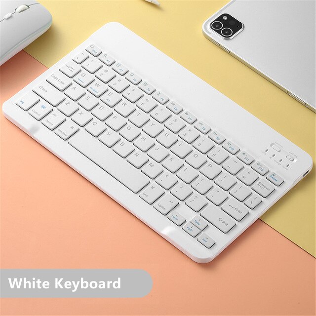 Teclado y ratón inalámbricos con Bluetooth, accesorio de 10 pulgadas para Ipad, teléfono, tableta, portátil, recargable, para Samsung y Xiaomi: White