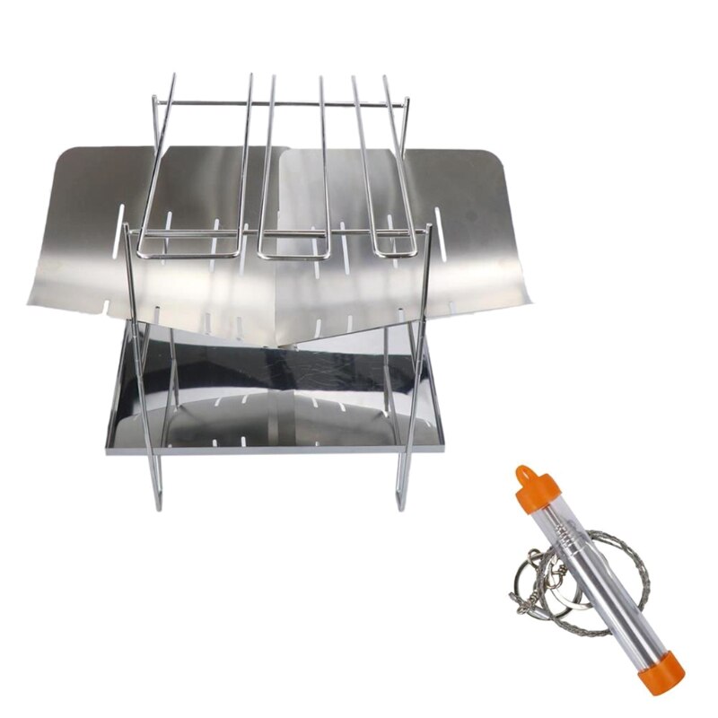 Camping Wood Stove Grill Folding Stainless Steel Firewood Buring Stove for Camping Cooking Picnic BBQ: C