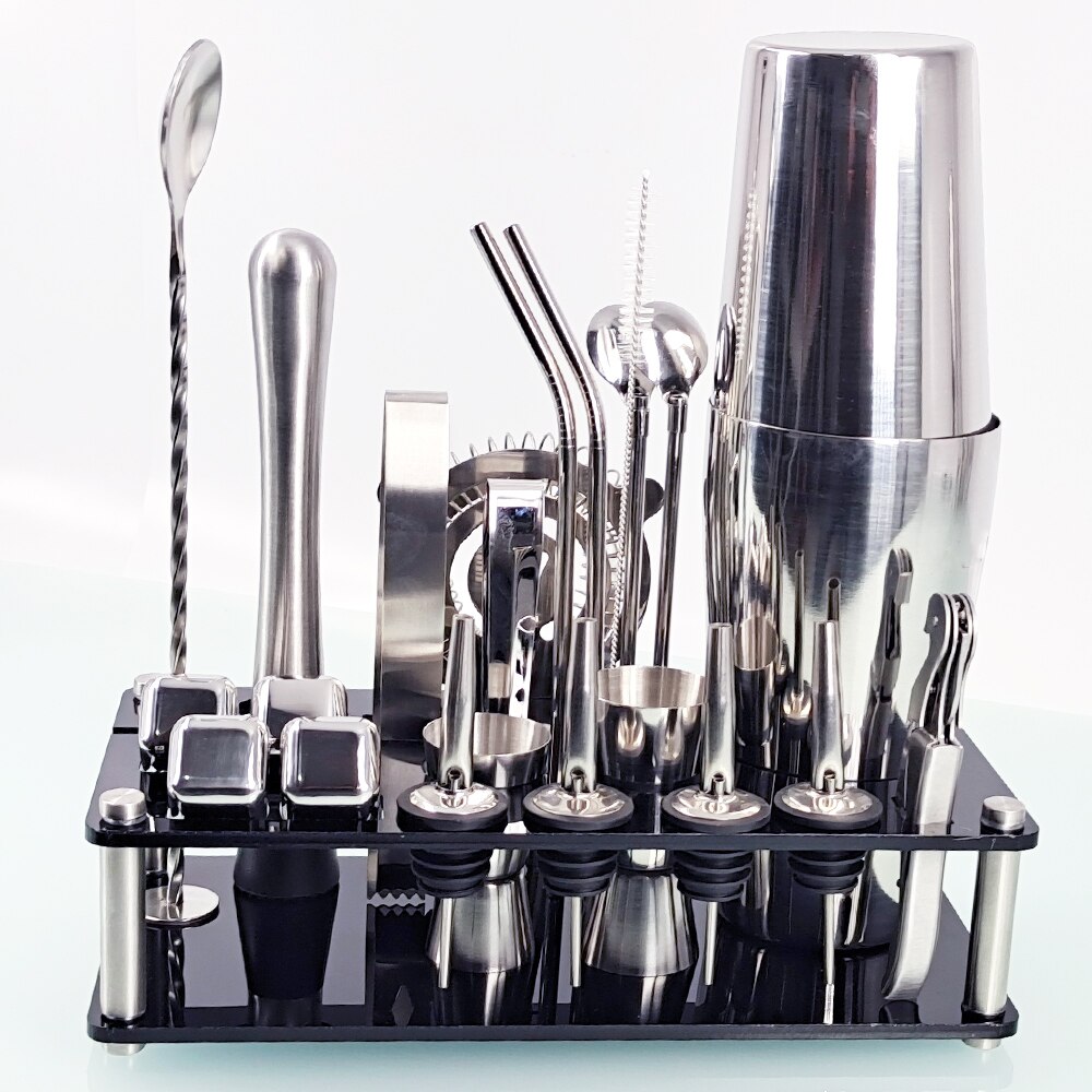 Barman Kit 23 Stuk Cocktail Shaker Set Van Roestvrij Staal Ijs Graan Acryl Stand Voor Gemengde Drankjes Martini Bar gereedschap: Boston Shaker