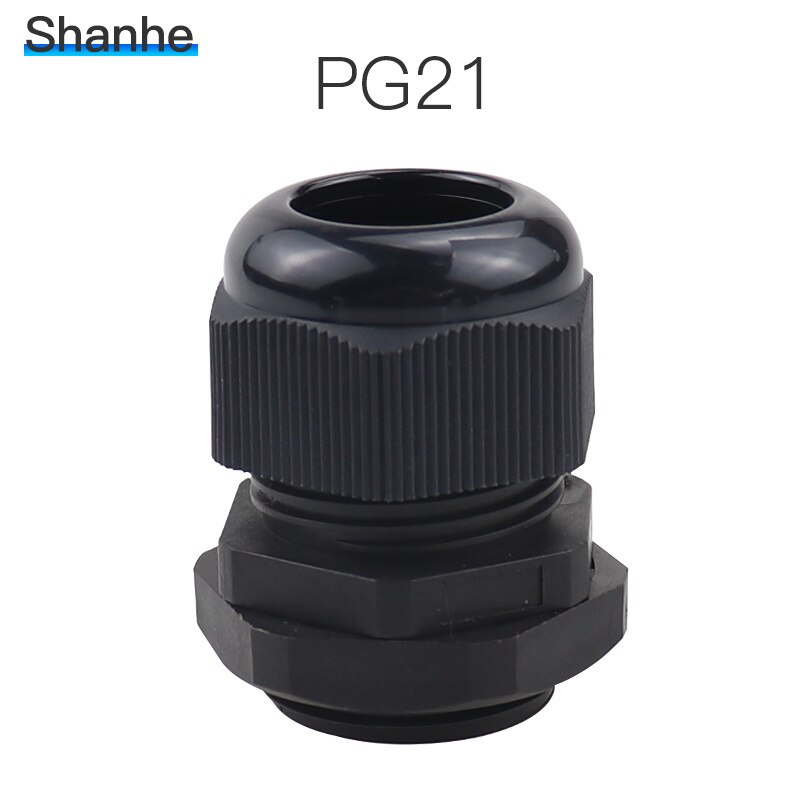 PG21 Nylon Electric Cable Waterproof Cable Gland Connector: Black