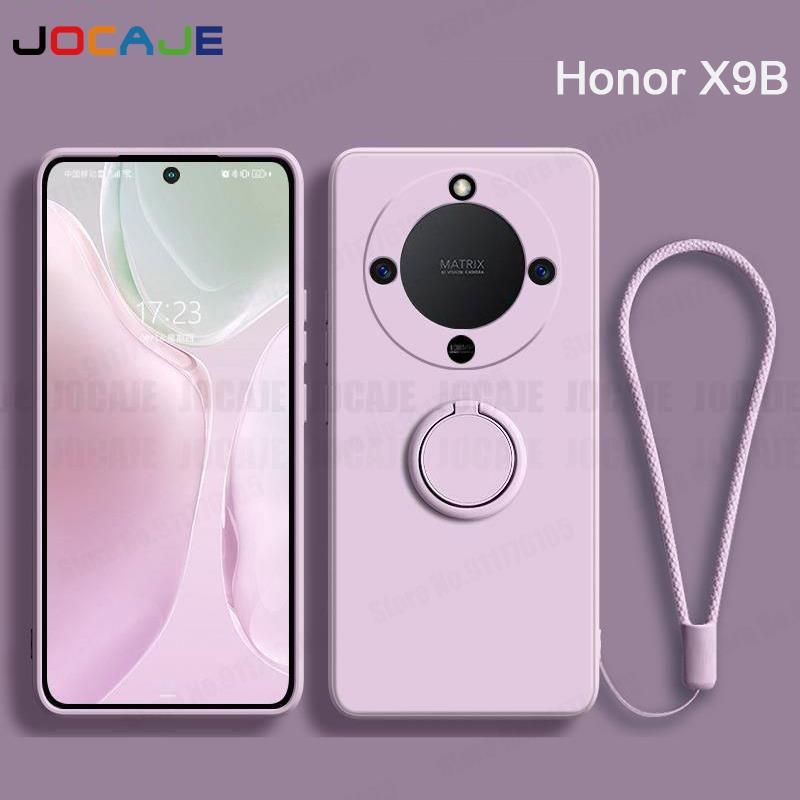 Coque en Silicone liquide pour Huawei Honor X7B X8B X9B, support d'anneau, étuis de téléphone pour Honor X9B X8B X7B, housse souple avec lanière