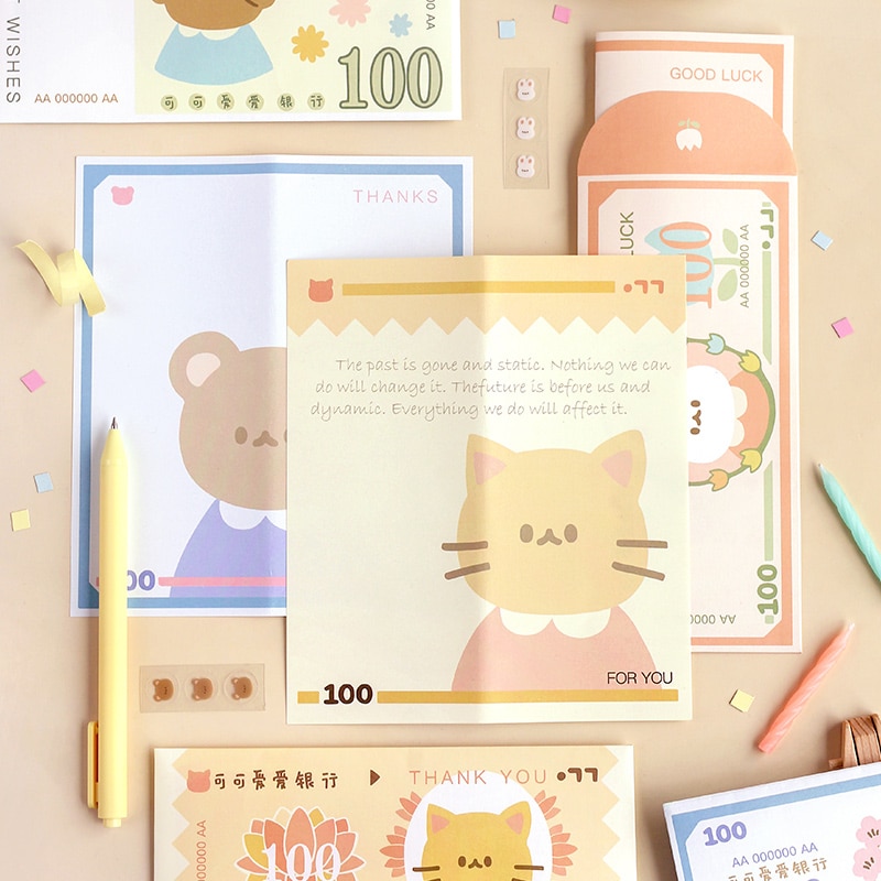 Vanyi 4 design dyr hvelv kawaii brevpapir konvolutt klistremerke 3 nyt stasjonær papir kjærlighetspapir skrivepapir lomo kort