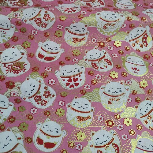 Marineblå rød lykkekat bomuld bronzing stof, forskåret systof patchworks quilting diy japansk stof: Fa190154-3 / 50 x 35cm