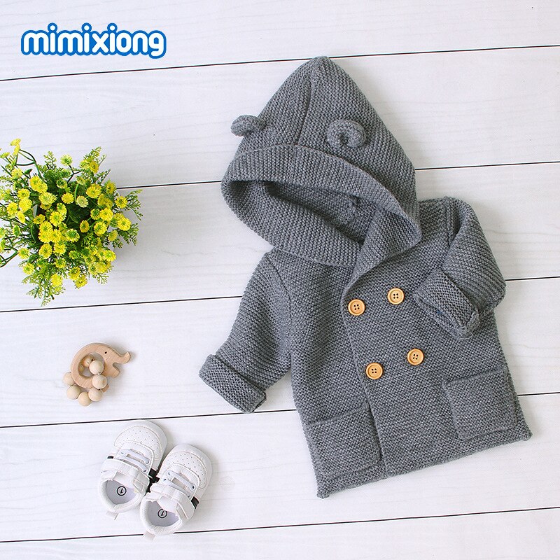 Baby Kinderen Kapmantel Trui Peuter Jongen Meisje Winter Kleding Dikke Jas Mode Windjack Kids Solid Wol Jas: Gray / 18m