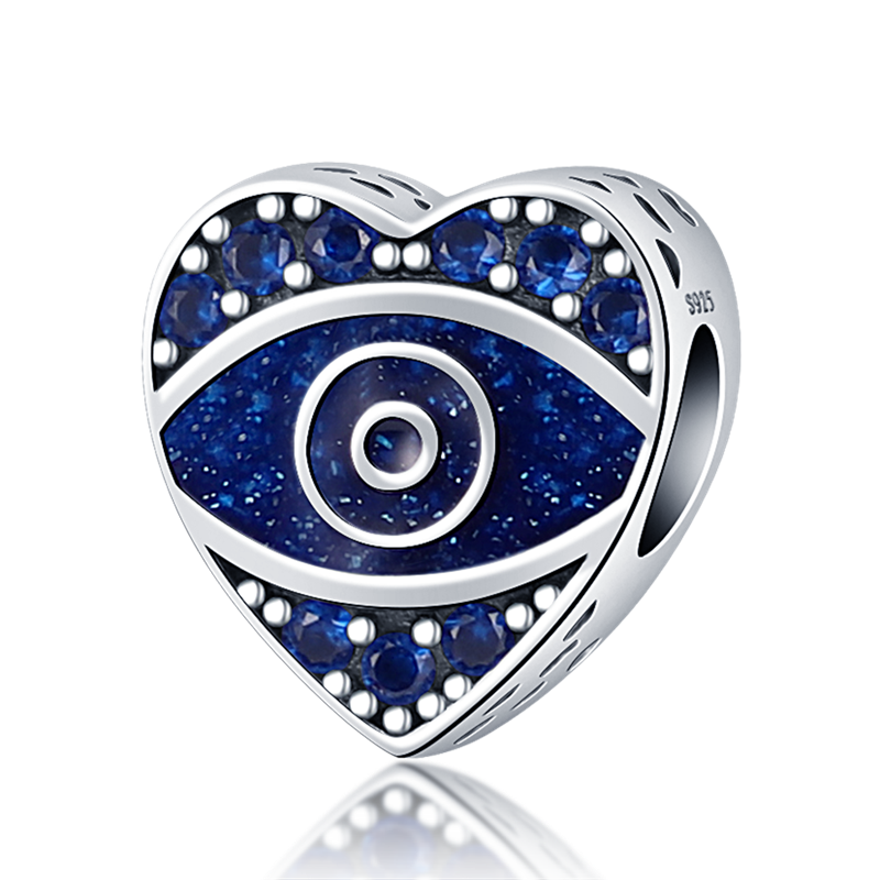 Hamsa-abalorios de mano de plata 925 auténtica, amuleto de mano de fátima con ojos azules de la suerte, compatible con pulsera Original, joyería: STC032