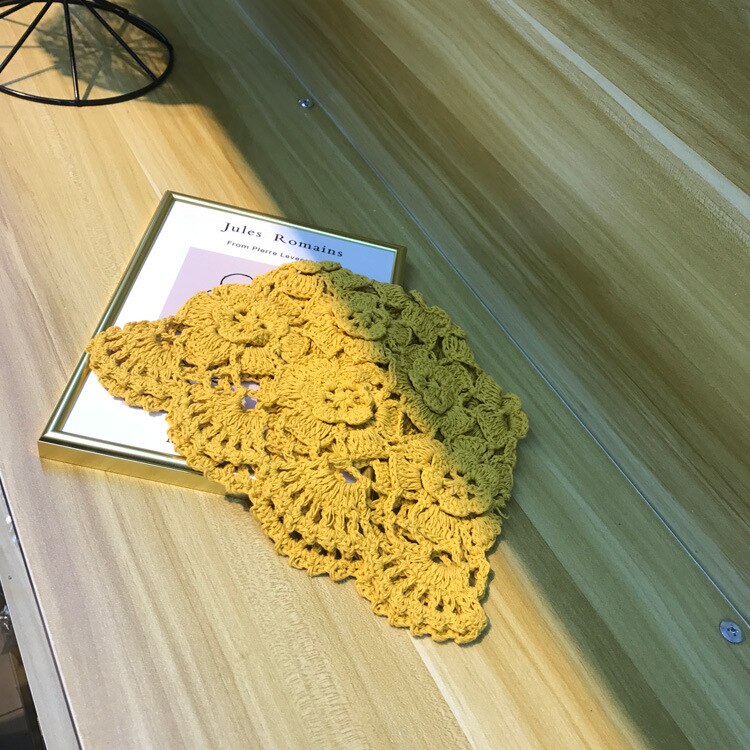 Neymar Gorras Vader Hoed Handleiding Weven Breien Hollow Out Thin Cap Ademende Hoed Nat Tulband Baotou Motorkap Leeftijd seizoen: YELLOW