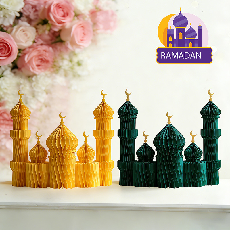 Ramadan eid al-fitr papir honeycomb ornamenter ramadan dekorasjoner måne stjerner skrivebordsarbeid islamsk hjemmedekor eid borddekor