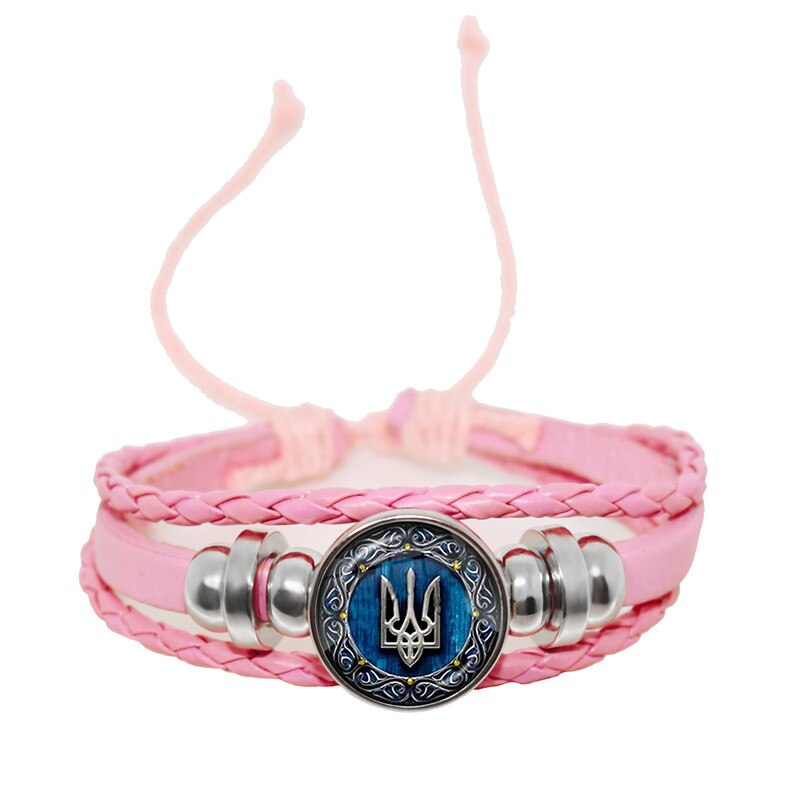 Tryzub ukraina przycisk skórzana bransoletka ukraińska runa Vintage wzory 20mm szkło Cabochon biżuteria dla kobiet mężczyzn klasyczny prezent: Platerowany rodem