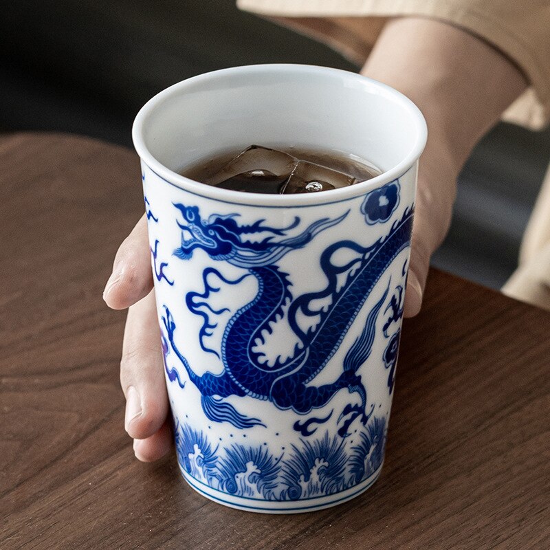 260ml Dragon Tea Cup Big Ceramic Antique White And Blue Coffee Mugs Beautiful Teacup Phoenix Teaware A Cup Of Tea Coffee Mugs