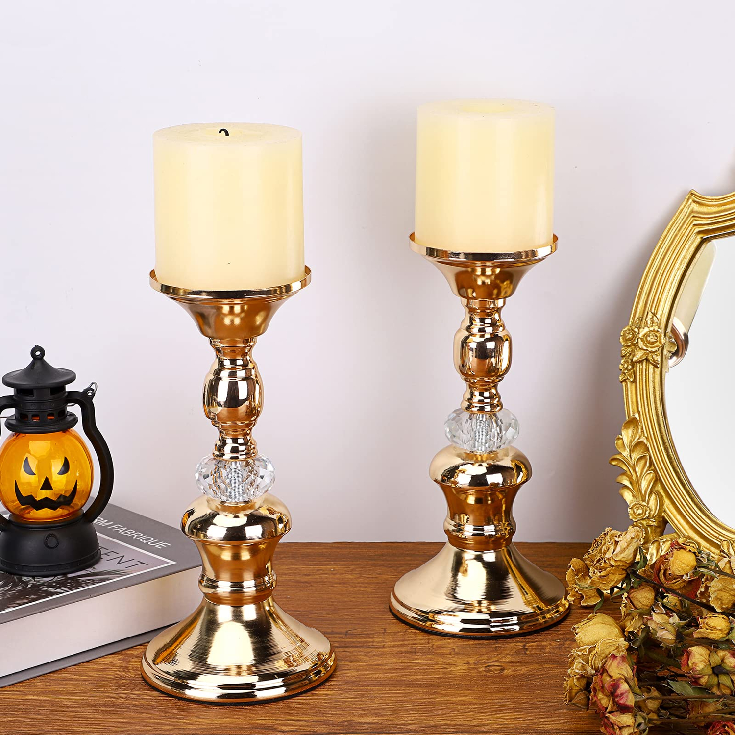 Gold Metal Pillar Candlestick Holders Vintage Pill... – Grandado