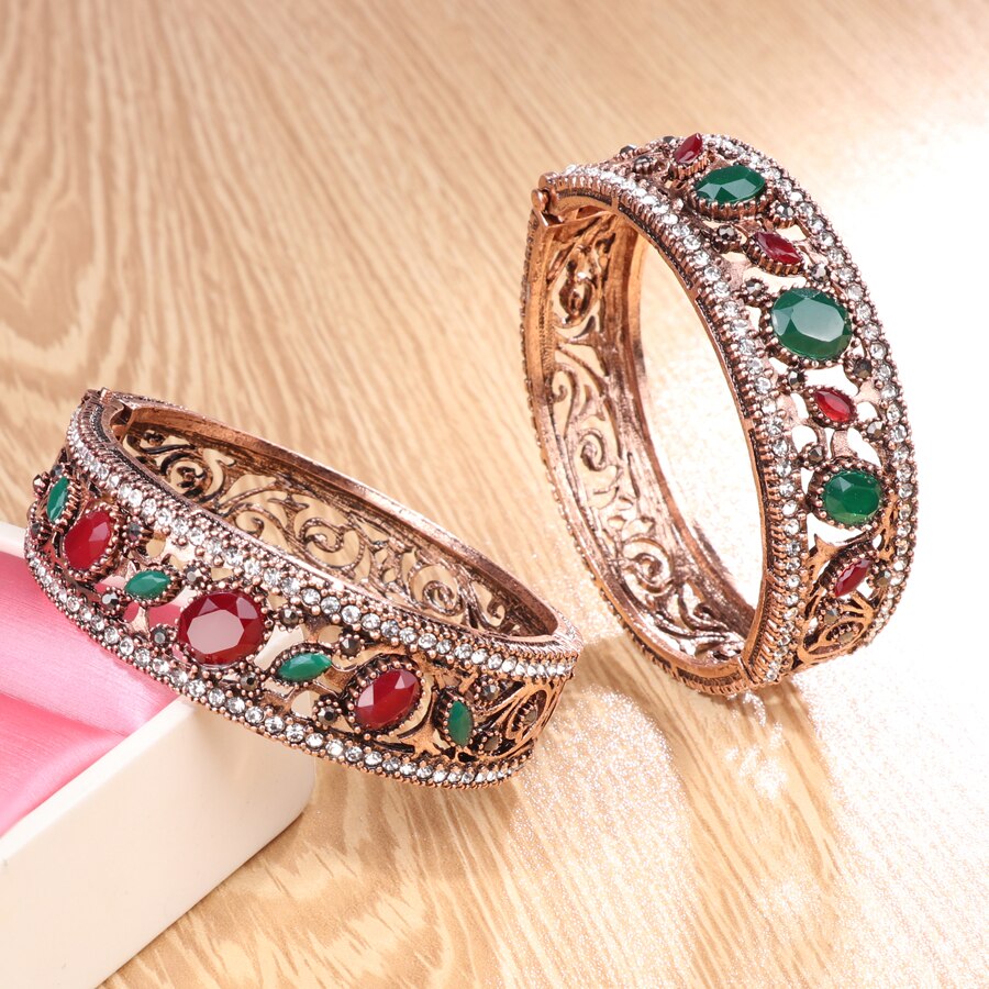 Kinel Vintage Turkse Armbanden Ronde Resin Manchet Armbanden Voor Vrouwen Antiek Goud Kleur Banquent Sieraden Dames Favoriete