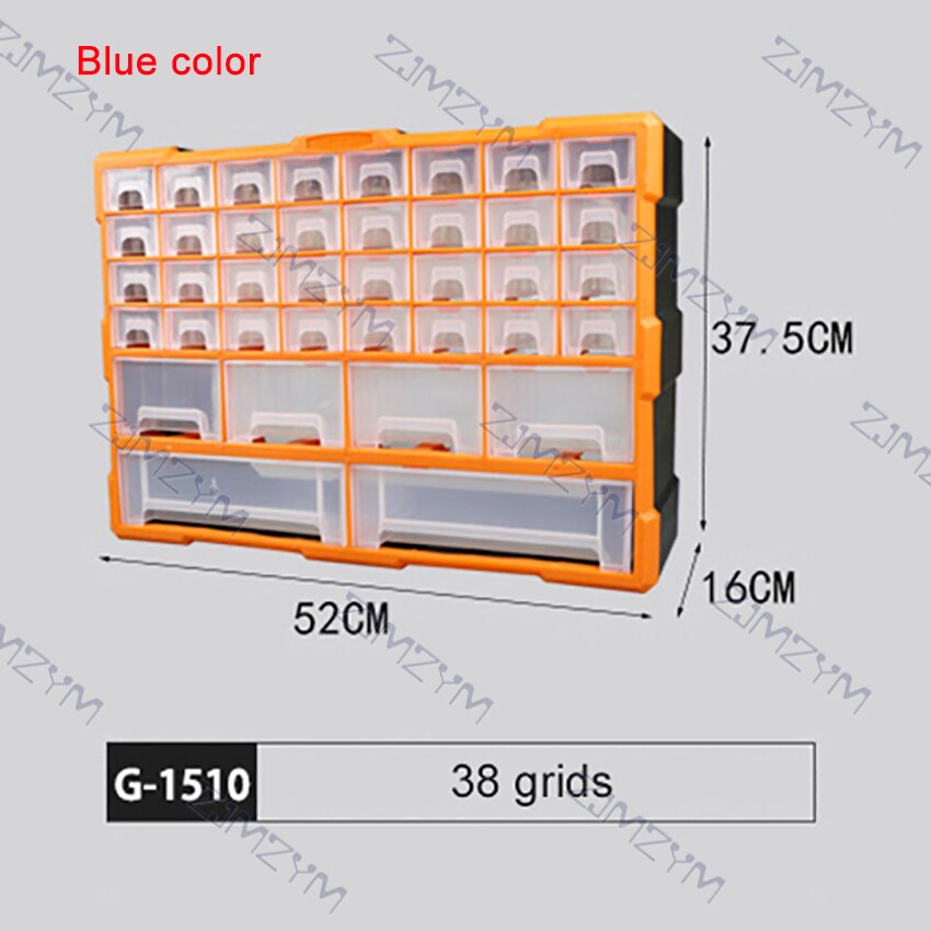 Parts Storage Box Component Screw Tool Box Wall Mount Multi-Grid Drawer Plastic Hardware Storage Cabinet Craft Organizer Case: 1510 blue