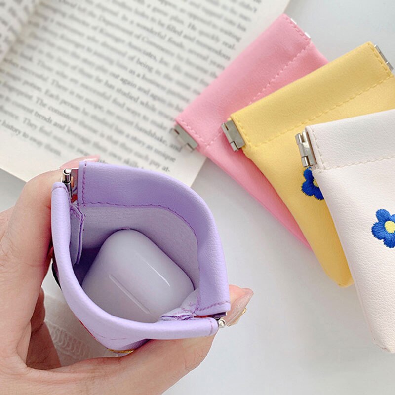 Sac de rangement pour femmes, mignon sac de rangement pour fleurs broderie, porte-monnaie Portable, câble de données, écouteurs Bluetooth étui de protection